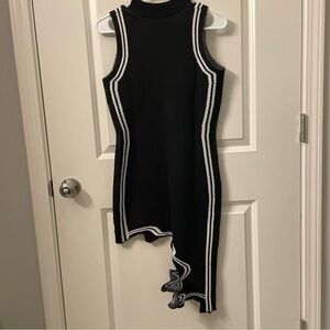 AKIRA Asymmetrical Black Dress with White Accents